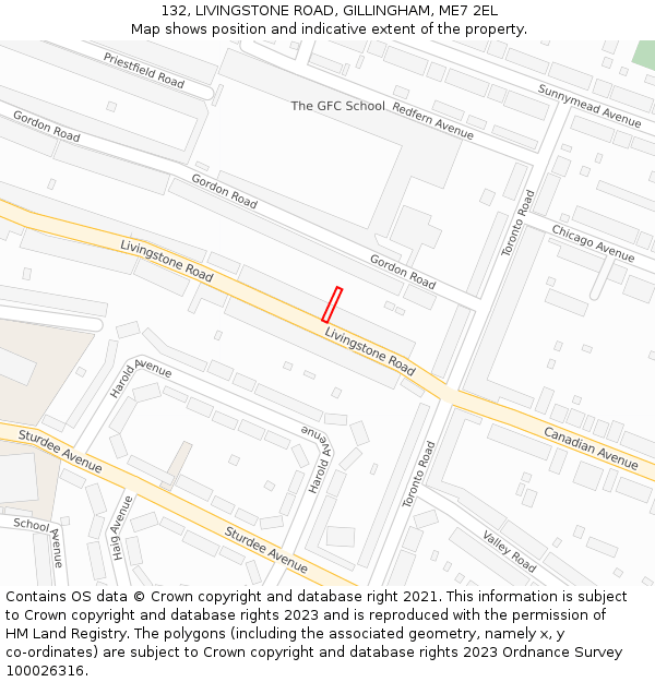 132, LIVINGSTONE ROAD, GILLINGHAM, ME7 2EL: Location map and indicative extent of plot