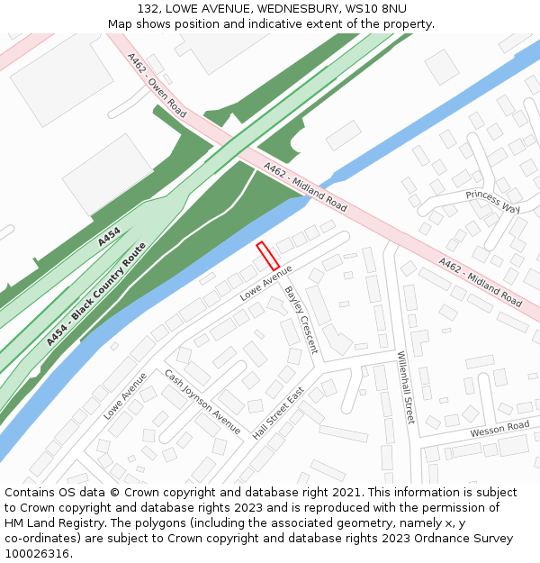 132, LOWE AVENUE, WEDNESBURY, WS10 8NU: Location map and indicative extent of plot