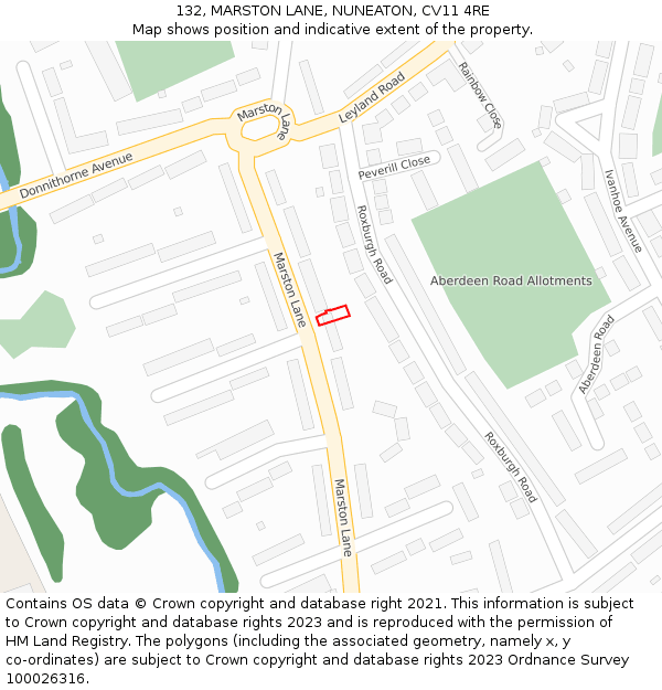 132, MARSTON LANE, NUNEATON, CV11 4RE: Location map and indicative extent of plot