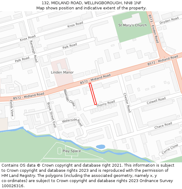 132, MIDLAND ROAD, WELLINGBOROUGH, NN8 1NF: Location map and indicative extent of plot
