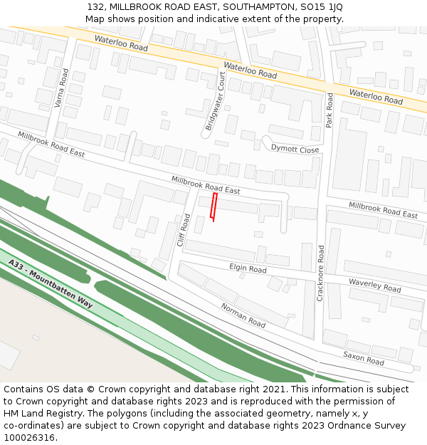 132, MILLBROOK ROAD EAST, SOUTHAMPTON, SO15 1JQ: Location map and indicative extent of plot