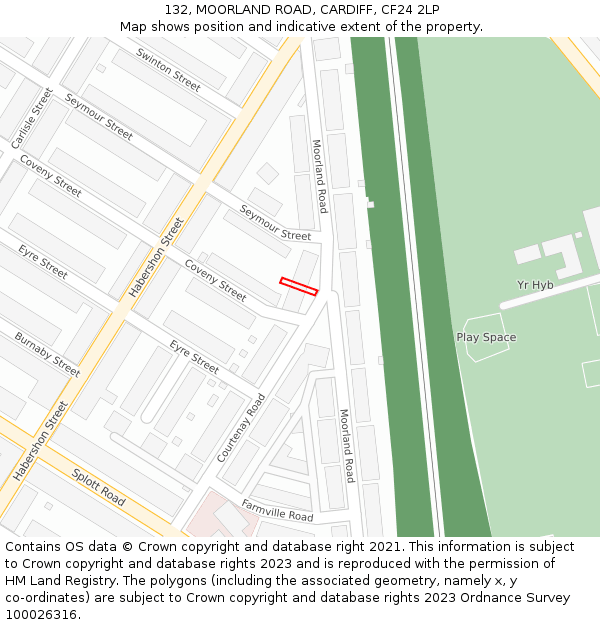 132, MOORLAND ROAD, CARDIFF, CF24 2LP: Location map and indicative extent of plot
