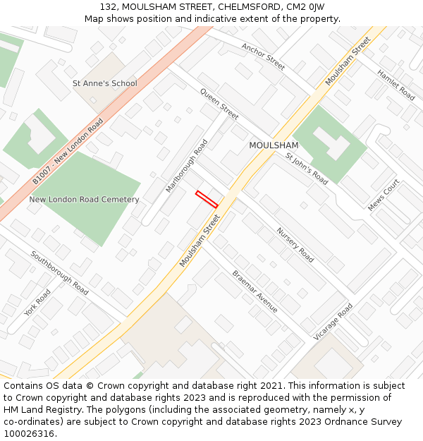 132, MOULSHAM STREET, CHELMSFORD, CM2 0JW: Location map and indicative extent of plot