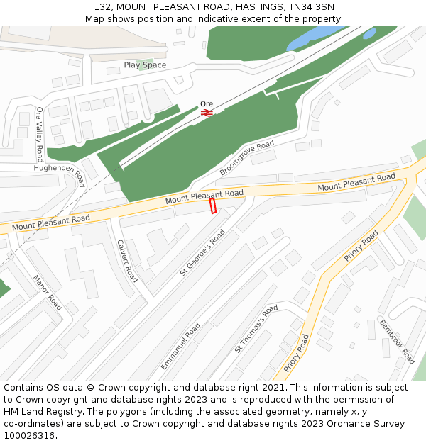 132, MOUNT PLEASANT ROAD, HASTINGS, TN34 3SN: Location map and indicative extent of plot
