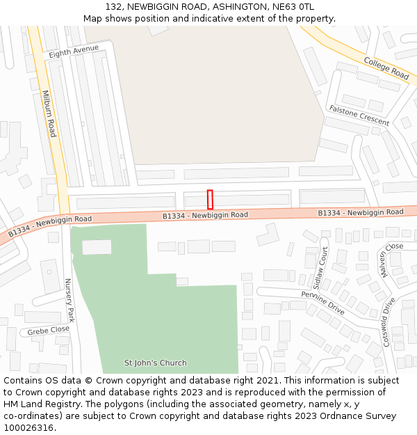132, NEWBIGGIN ROAD, ASHINGTON, NE63 0TL: Location map and indicative extent of plot