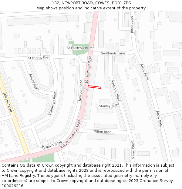 132, NEWPORT ROAD, COWES, PO31 7PS: Location map and indicative extent of plot