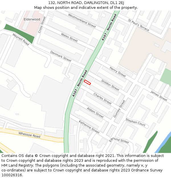 132, NORTH ROAD, DARLINGTON, DL1 2EJ: Location map and indicative extent of plot