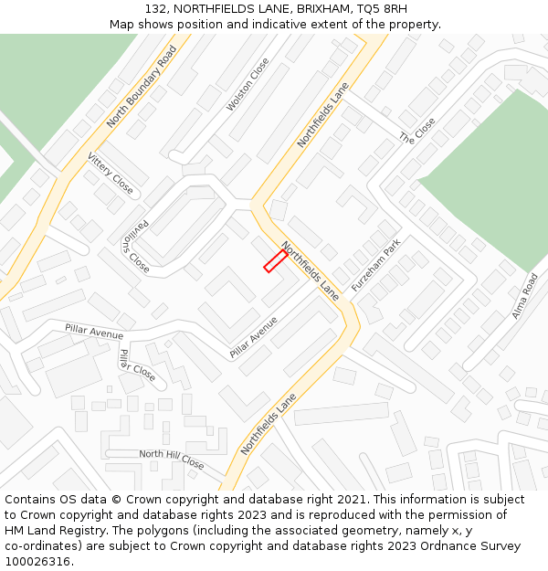 132, NORTHFIELDS LANE, BRIXHAM, TQ5 8RH: Location map and indicative extent of plot
