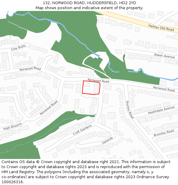132, NORWOOD ROAD, HUDDERSFIELD, HD2 2YD: Location map and indicative extent of plot