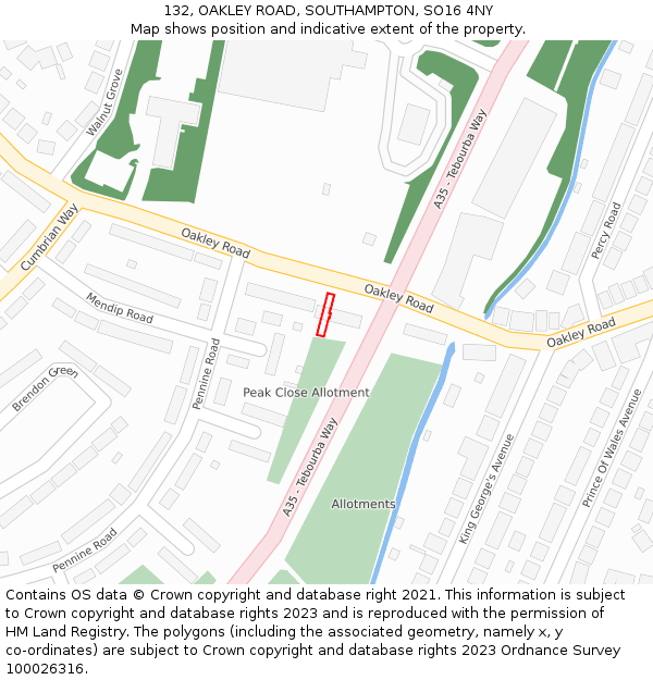 132, OAKLEY ROAD, SOUTHAMPTON, SO16 4NY: Location map and indicative extent of plot