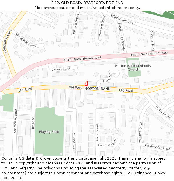 132, OLD ROAD, BRADFORD, BD7 4ND: Location map and indicative extent of plot