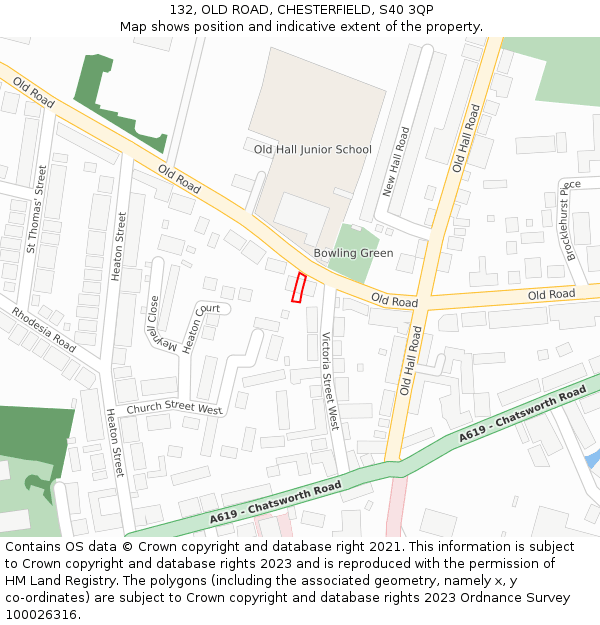 132, OLD ROAD, CHESTERFIELD, S40 3QP: Location map and indicative extent of plot