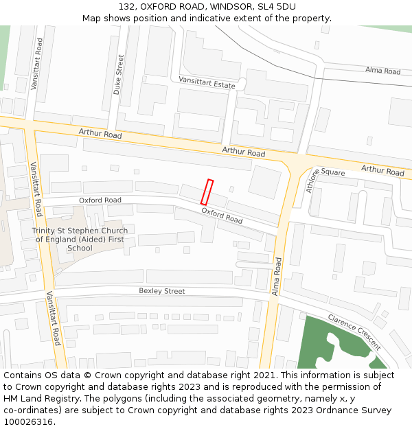 132, OXFORD ROAD, WINDSOR, SL4 5DU: Location map and indicative extent of plot