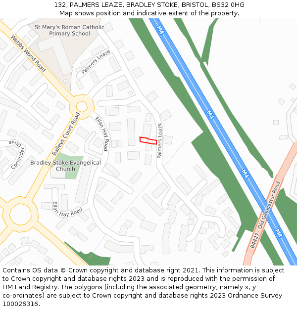 132, PALMERS LEAZE, BRADLEY STOKE, BRISTOL, BS32 0HG: Location map and indicative extent of plot