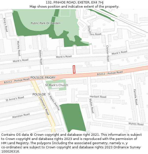 132, PINHOE ROAD, EXETER, EX4 7HJ: Location map and indicative extent of plot