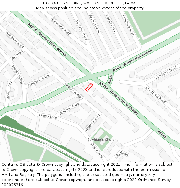 132, QUEENS DRIVE, WALTON, LIVERPOOL, L4 6XD: Location map and indicative extent of plot