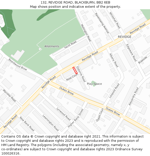 132, REVIDGE ROAD, BLACKBURN, BB2 6EB: Location map and indicative extent of plot