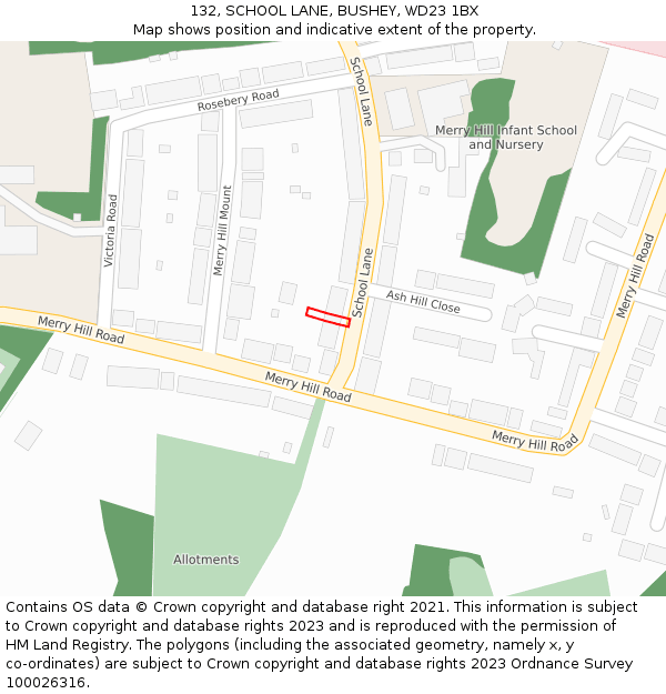 132, SCHOOL LANE, BUSHEY, WD23 1BX: Location map and indicative extent of plot