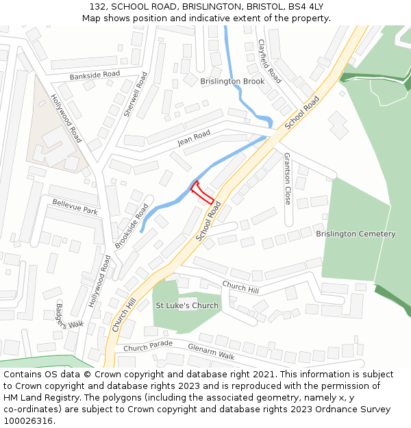 132, SCHOOL ROAD, BRISLINGTON, BRISTOL, BS4 4LY: Location map and indicative extent of plot