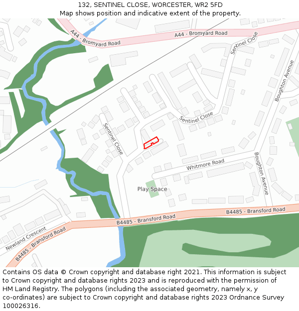 132, SENTINEL CLOSE, WORCESTER, WR2 5FD: Location map and indicative extent of plot