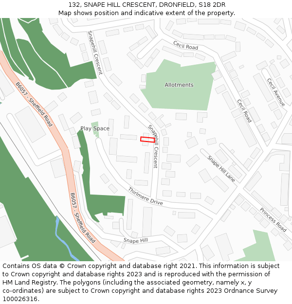 132, SNAPE HILL CRESCENT, DRONFIELD, S18 2DR: Location map and indicative extent of plot
