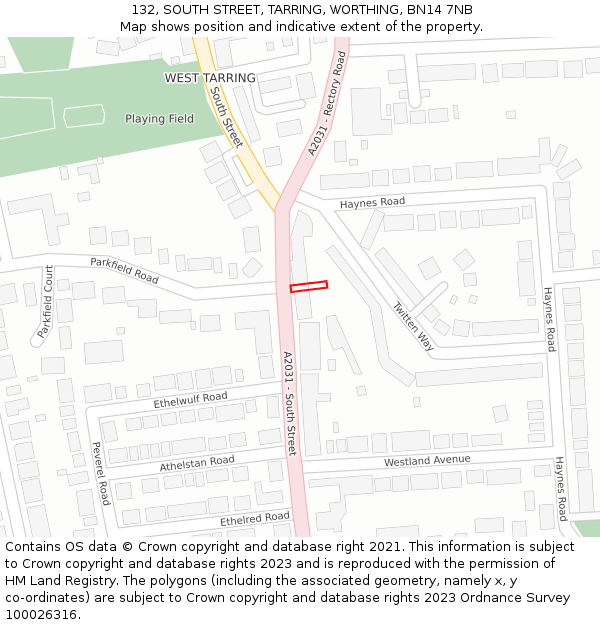 132, SOUTH STREET, TARRING, WORTHING, BN14 7NB: Location map and indicative extent of plot