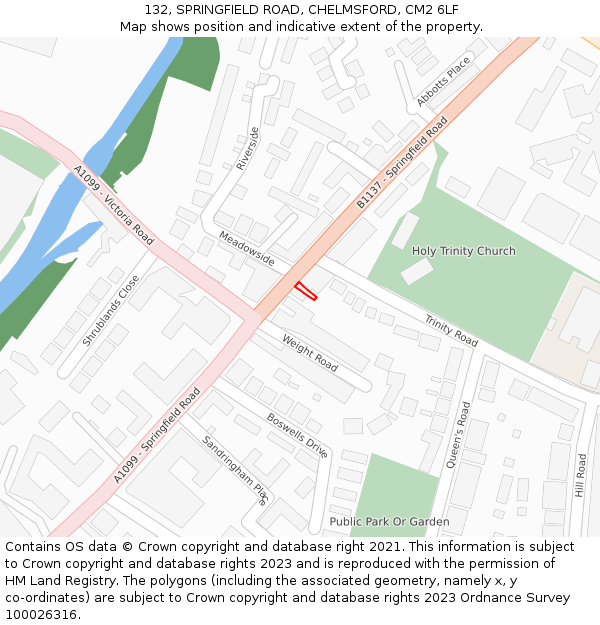 132, SPRINGFIELD ROAD, CHELMSFORD, CM2 6LF: Location map and indicative extent of plot