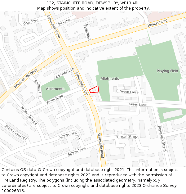 132, STAINCLIFFE ROAD, DEWSBURY, WF13 4RH: Location map and indicative extent of plot