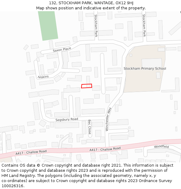 132, STOCKHAM PARK, WANTAGE, OX12 9HJ: Location map and indicative extent of plot