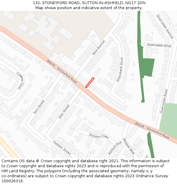 132, STONEYFORD ROAD, SUTTON-IN-ASHFIELD, NG17 2DN: Location map and indicative extent of plot