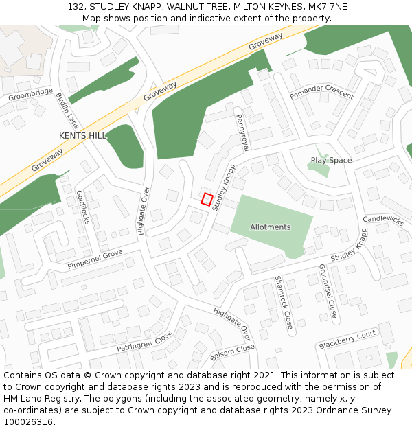 132, STUDLEY KNAPP, WALNUT TREE, MILTON KEYNES, MK7 7NE: Location map and indicative extent of plot