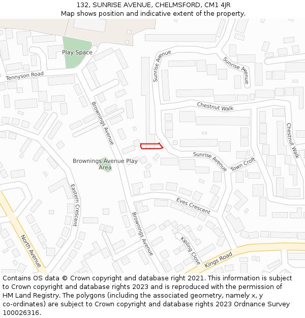 132, SUNRISE AVENUE, CHELMSFORD, CM1 4JR: Location map and indicative extent of plot