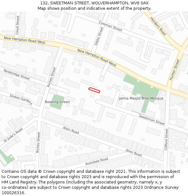 132, SWEETMAN STREET, WOLVERHAMPTON, WV6 0AX: Location map and indicative extent of plot