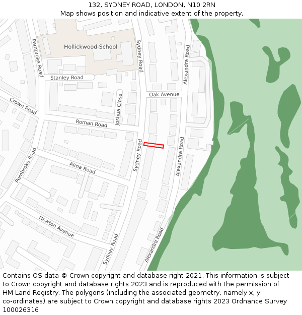 132, SYDNEY ROAD, LONDON, N10 2RN: Location map and indicative extent of plot