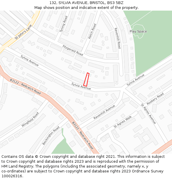 132, SYLVIA AVENUE, BRISTOL, BS3 5BZ: Location map and indicative extent of plot