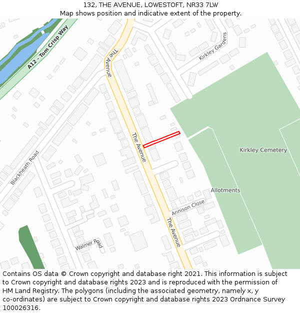 132, THE AVENUE, LOWESTOFT, NR33 7LW: Location map and indicative extent of plot