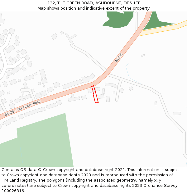 132, THE GREEN ROAD, ASHBOURNE, DE6 1EE: Location map and indicative extent of plot