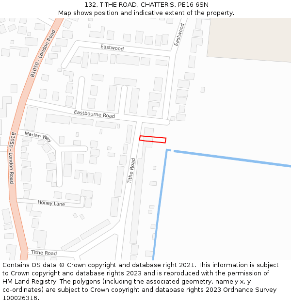 132, TITHE ROAD, CHATTERIS, PE16 6SN: Location map and indicative extent of plot