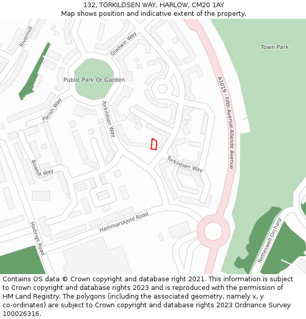 132, TORKILDSEN WAY, HARLOW, CM20 1AY: Location map and indicative extent of plot