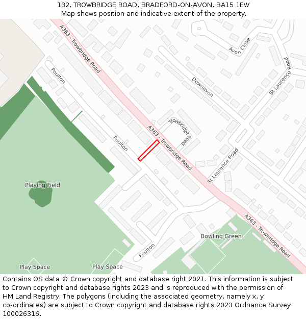 132, TROWBRIDGE ROAD, BRADFORD-ON-AVON, BA15 1EW: Location map and indicative extent of plot