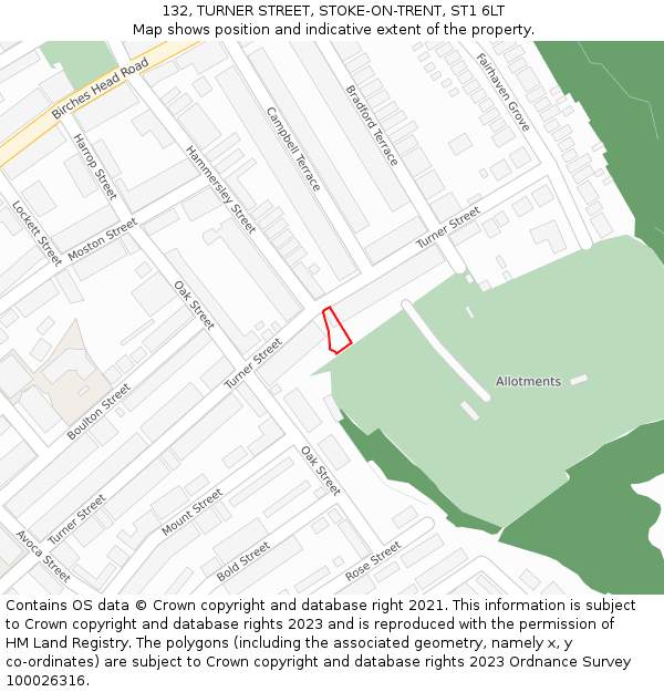 132, TURNER STREET, STOKE-ON-TRENT, ST1 6LT: Location map and indicative extent of plot