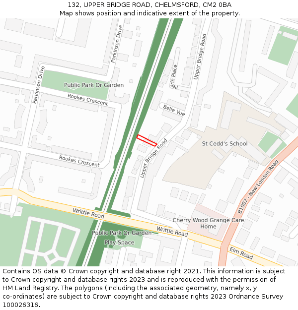 132, UPPER BRIDGE ROAD, CHELMSFORD, CM2 0BA: Location map and indicative extent of plot
