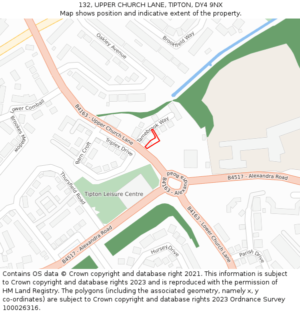 132, UPPER CHURCH LANE, TIPTON, DY4 9NX: Location map and indicative extent of plot