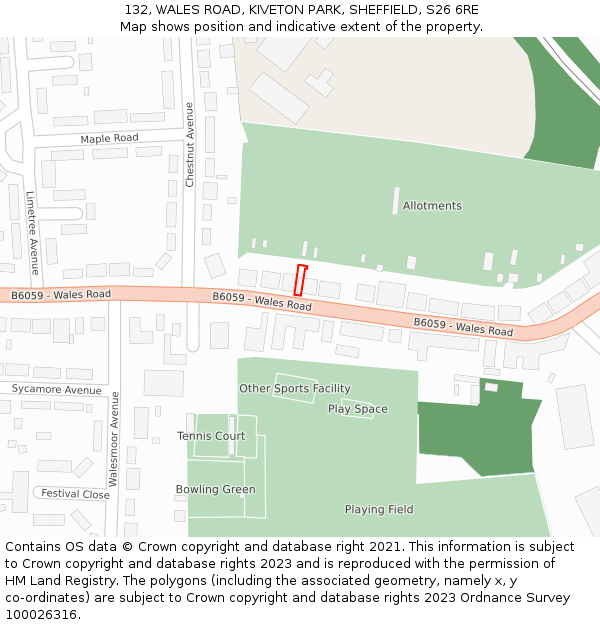 132, WALES ROAD, KIVETON PARK, SHEFFIELD, S26 6RE: Location map and indicative extent of plot