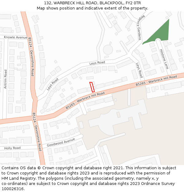 132, WARBRECK HILL ROAD, BLACKPOOL, FY2 0TR: Location map and indicative extent of plot