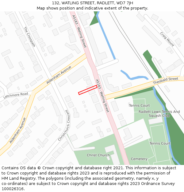 132, WATLING STREET, RADLETT, WD7 7JH: Location map and indicative extent of plot
