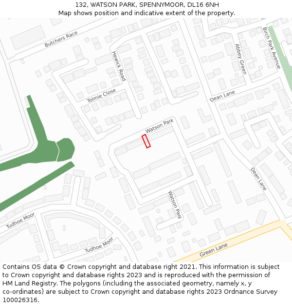 132, WATSON PARK, SPENNYMOOR, DL16 6NH: Location map and indicative extent of plot