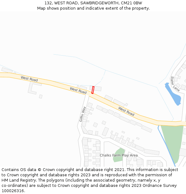 132, WEST ROAD, SAWBRIDGEWORTH, CM21 0BW: Location map and indicative extent of plot