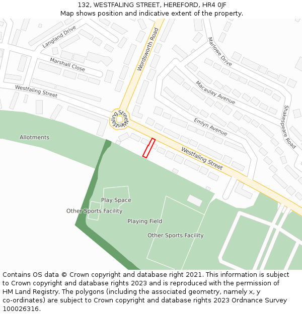 132, WESTFALING STREET, HEREFORD, HR4 0JF: Location map and indicative extent of plot