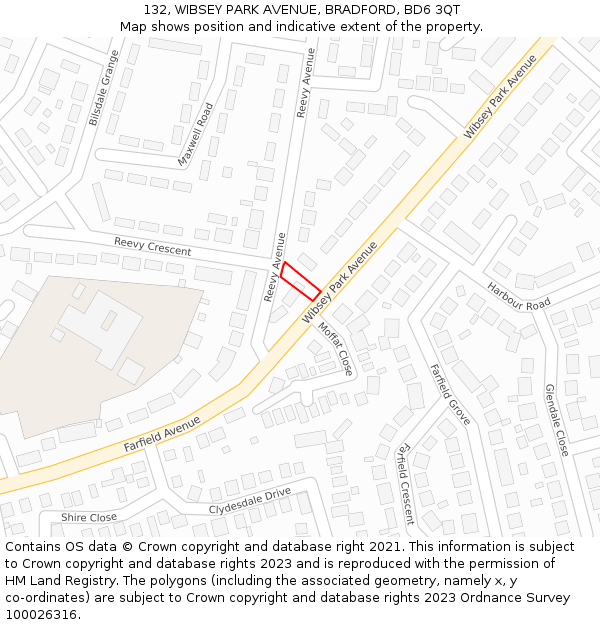 132, WIBSEY PARK AVENUE, BRADFORD, BD6 3QT: Location map and indicative extent of plot